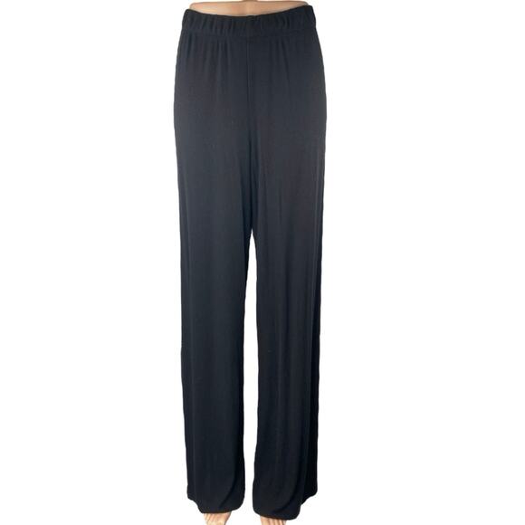 Skims Women's Black Rib Knit Straight Wide Leg High Waist Trousers Pants Size M - Picture 1 of 4